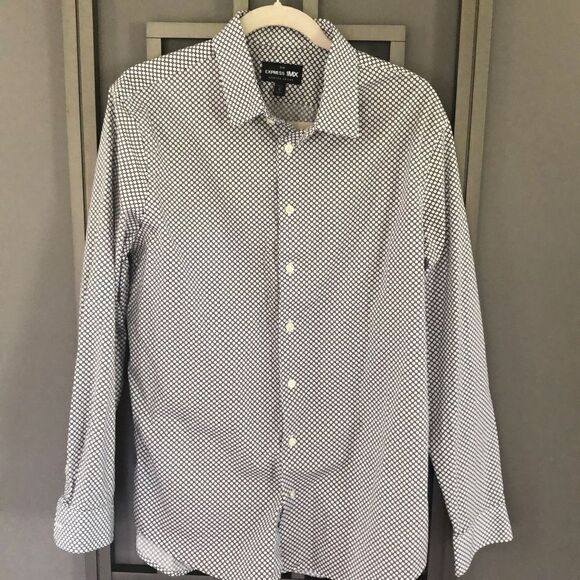 Express Stretch cotton button down men’s shirt, black and white pattern size med - Picture 1 of 4